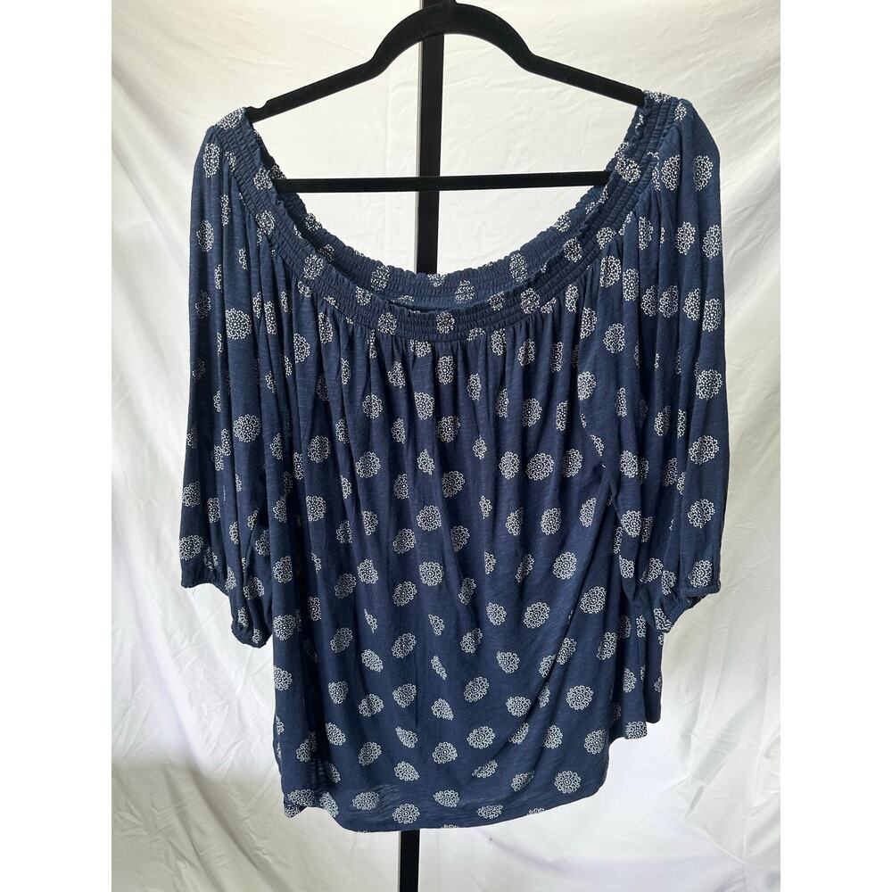 Lucky Brand Navy Blouse Sz XL/1X Off Shoulder | Prairie Festival Western Vibe - Picture 4 of 7